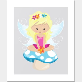 Cute Fairy, Magic Fairy, Blonde Hair, Mushroom Posters and Art